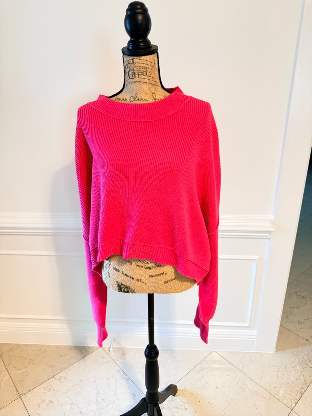 Free People Hot Pink Ribbed Crewneck Sweater